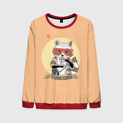 Свитшот мужской Raccoon Love Coffee, цвет: 3D-красный