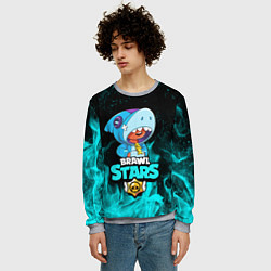 Свитшот мужской BRAWL STARS LEON SHARK, цвет: 3D-меланж — фото 2