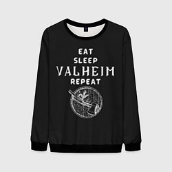 Свитшот мужской Eat Sleep Valheim Repeat, цвет: 3D-черный
