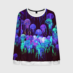 Свитшот мужской Неоновые медузы, цвет: 3D-белый