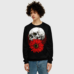 Свитшот мужской Череп и Красный Цветок Skull, цвет: 3D-черный — фото 2