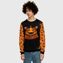 Свитшот мужской Веселая тыква на хеллоуин, цвет: 3D-черный — фото 2