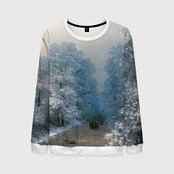 Свитшот мужской Зимний пейзаж картина маслом, цвет: 3D-белый