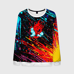 Свитшот мужской Cyberpunk 2077 Цветные брызги, цвет: 3D-белый
