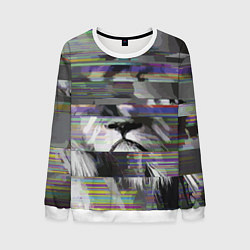 Свитшот мужской Glitch lion 2020, цвет: 3D-белый