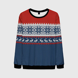 Свитшот мужской НОВОГОДНИЙ УЗОР С ОЛЕНЯМИ, цвет: 3D-черный