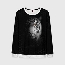 Свитшот мужской Тигр черно-белый соты, цвет: 3D-белый