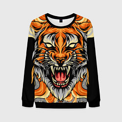 Свитшот мужской Символ года тигр в гневе, цвет: 3D-черный