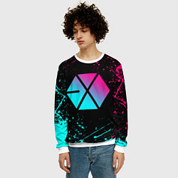 Свитшот мужской EXO BAND NEON LOGO НЕОНОВЫЕ БРЫЗГИ КРАСОК, цвет: 3D-белый — фото 2