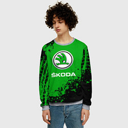 Свитшот мужской Skoda следы от шин, цвет: 3D-меланж — фото 2