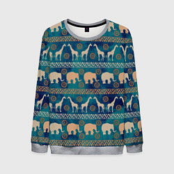 Свитшот мужской Жирафы и слоны, цвет: 3D-меланж