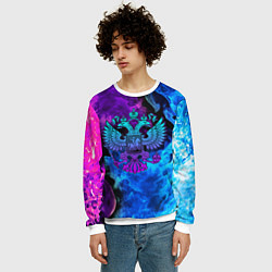 Свитшот мужской НЕОНОВЫЙ ГЕРБ РОССИИ ОГОНЬ NEON FIRE, цвет: 3D-белый — фото 2