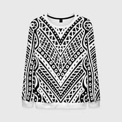 Свитшот мужской Абстракция черно-белая Волны, полосы, вензеля Моно, цвет: 3D-белый