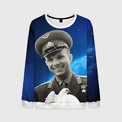 Свитшот мужской Юрий Гагарин с голубем 3D, цвет: 3D-белый