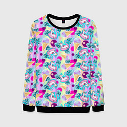 Мужской свитшот Единороги на радужном фоне с мороженым
