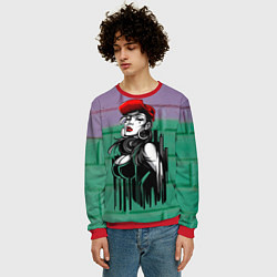 Свитшот мужской Девушка в красной кепке, цвет: 3D-красный — фото 2