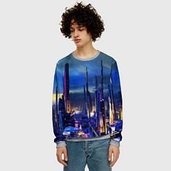Свитшот мужской Город будущего Неон, цвет: 3D-меланж — фото 2