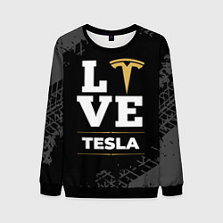 Свитшот мужской Tesla Love Classic со следами шин на фоне, цвет: 3D-черный