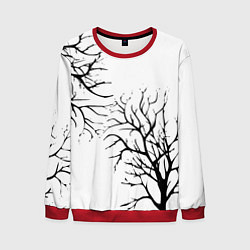 Свитшот мужской Черные ветки деревьев на белом фоне, цвет: 3D-красный
