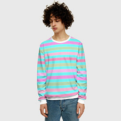 Свитшот мужской Pink turquoise stripes horizontal Полосатый узор, цвет: 3D-белый — фото 2