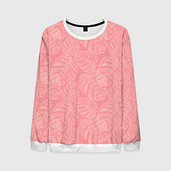 Свитшот мужской Бежевые листья монстеры на розовом, цвет: 3D-белый