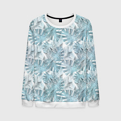 Мужской свитшот Голубые листья пальмы на белом