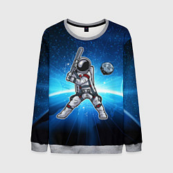Мужской свитшот Космонавт играет в бейсбол планетой