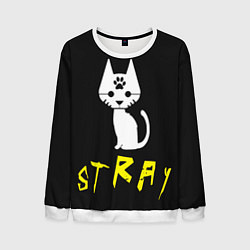 Свитшот мужской Stray - киберпанк кот в минимализме, цвет: 3D-белый