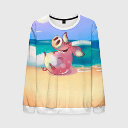 Свитшот мужской Свинка на пляже хохочет, цвет: 3D-белый
