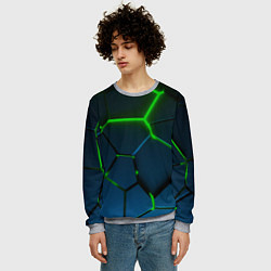 Свитшот мужской Разлом зеленых неоновых плит - геометрия, цвет: 3D-меланж — фото 2