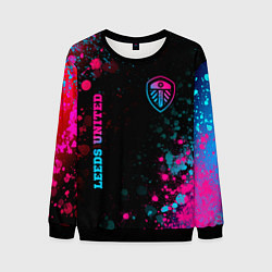 Свитшот мужской Leeds United - neon gradient: символ и надпись вер, цвет: 3D-черный