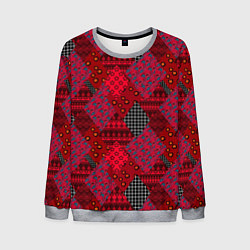 Свитшот мужской Красный лоскутный узор пэчворк, цвет: 3D-меланж