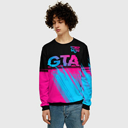 Свитшот мужской GTA - neon gradient: символ сверху, цвет: 3D-черный — фото 2