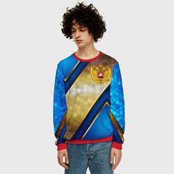 Свитшот мужской Золотой герб России на синем объемном фоне, цвет: 3D-красный — фото 2