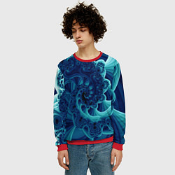 Свитшот мужской Закрученный синий фрактал, цвет: 3D-красный — фото 2