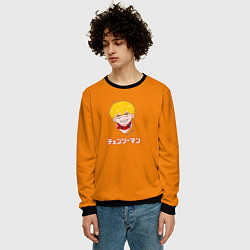 Свитшот мужской Человек-бензопила Дэндзи на оранжевом фоне, цвет: 3D-черный — фото 2