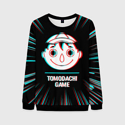 Свитшот мужской Символ Tomodachi Game в стиле glitch на темном фон, цвет: 3D-черный