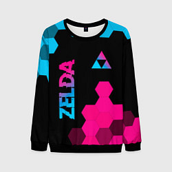 Свитшот мужской Zelda - neon gradient: надпись, символ, цвет: 3D-черный