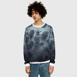 Свитшот мужской Scary faces trying to get out, цвет: 3D-белый — фото 2