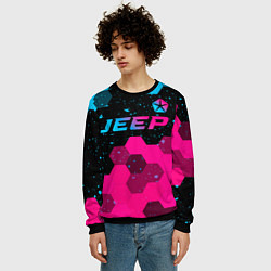 Свитшот мужской Jeep - neon gradient: символ сверху, цвет: 3D-черный — фото 2