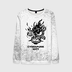 Свитшот мужской Cyberpunk 2077 с потертостями на светлом фоне, цвет: 3D-белый