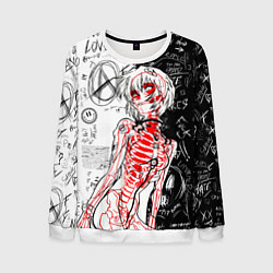 Свитшот мужской Рей Аянами - dead inside mood, цвет: 3D-белый