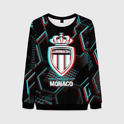 Свитшот мужской Monaco FC в стиле glitch на темном фоне, цвет: 3D-черный