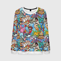 Свитшот мужской Сумасшедший поп-арт, цвет: 3D-белый