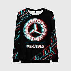 Свитшот мужской Значок Mercedes в стиле glitch на темном фоне, цвет: 3D-черный