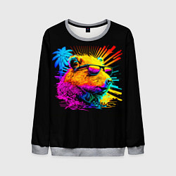 Свитшот мужской Капибара в тёмных очках - поп арт, цвет: 3D-меланж