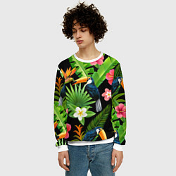 Свитшот мужской Тропический паттерн с туканом, цвет: 3D-белый — фото 2