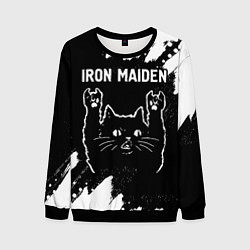 Свитшот мужской Группа Iron Maiden и рок кот, цвет: 3D-черный