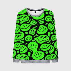 Мужской свитшот Психоделические смайлы - салатовый неон