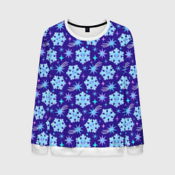Свитшот мужской Снежинки со звездами в синем небе, цвет: 3D-белый